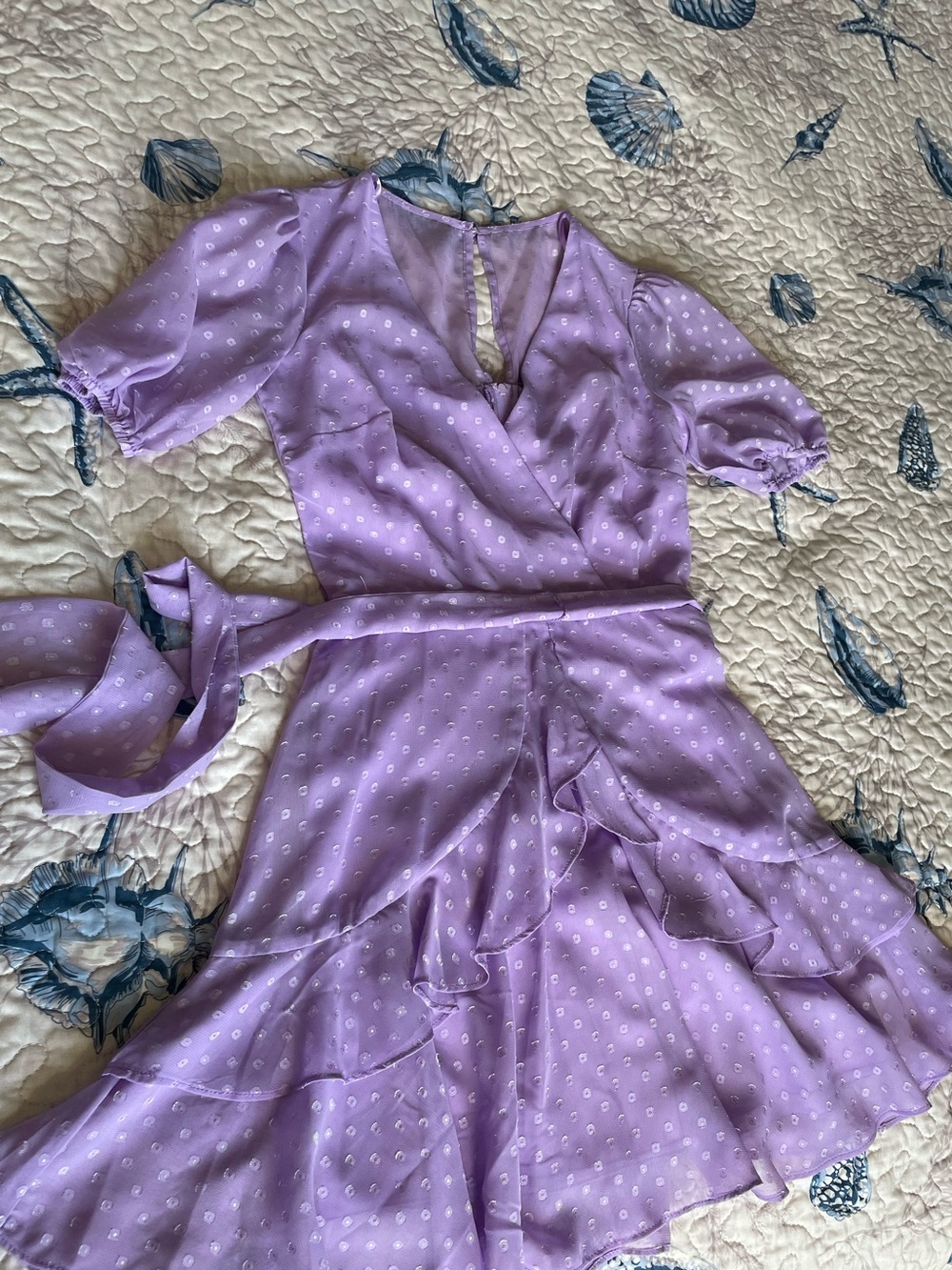 B Darlin Lavender Polka Dot Wrap Dress